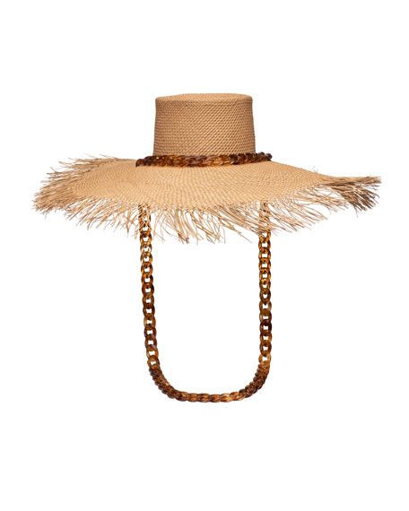 Eugenia Kim Valentina Straw Sun Hat with Tortoiseshell Chain | Bergdorf Goodman