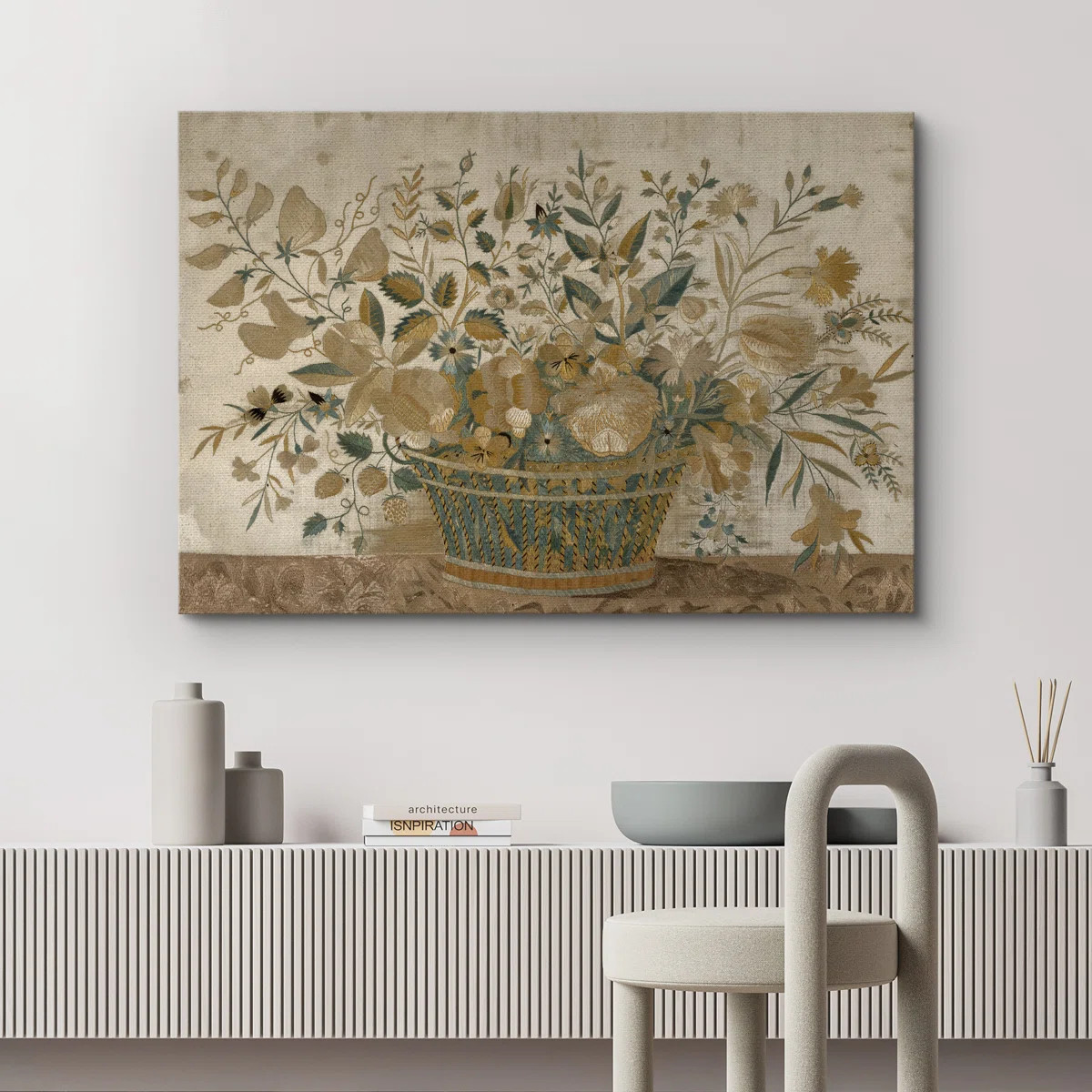 Vintage Floral Basket Artwork, Rustic Botanical Kitchen or Cottage Decor Wall Pictures, Large Fra... | Wayfair North America