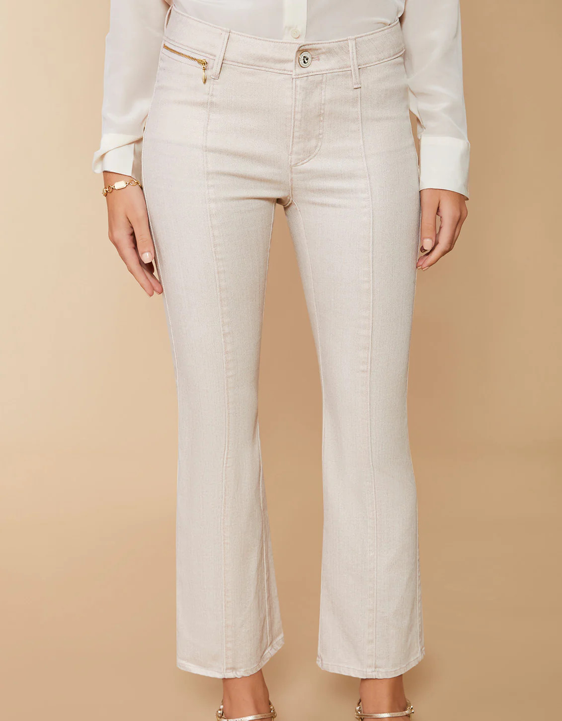 Mallory Kick Flare Jean Metallic Champagne | Spartina 449