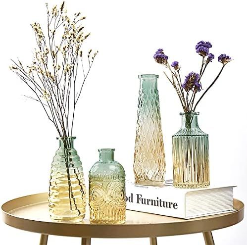 Moonkey Flower Vases Set of 4, Colorful Glass Flower Vase Design Small Vase Differing Unique Shapes  | Amazon (US)