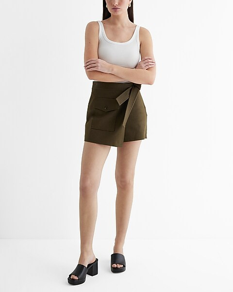High Waisted Tie Waist Mini Cargo Skort | Express