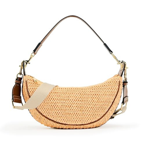 Straw Crossbody Bags for Women Beach Woven Hobo Handbag Summer Chic Crescent Shoulder Purses with Adjustable Strap 2025 Brown | Amazon (US)