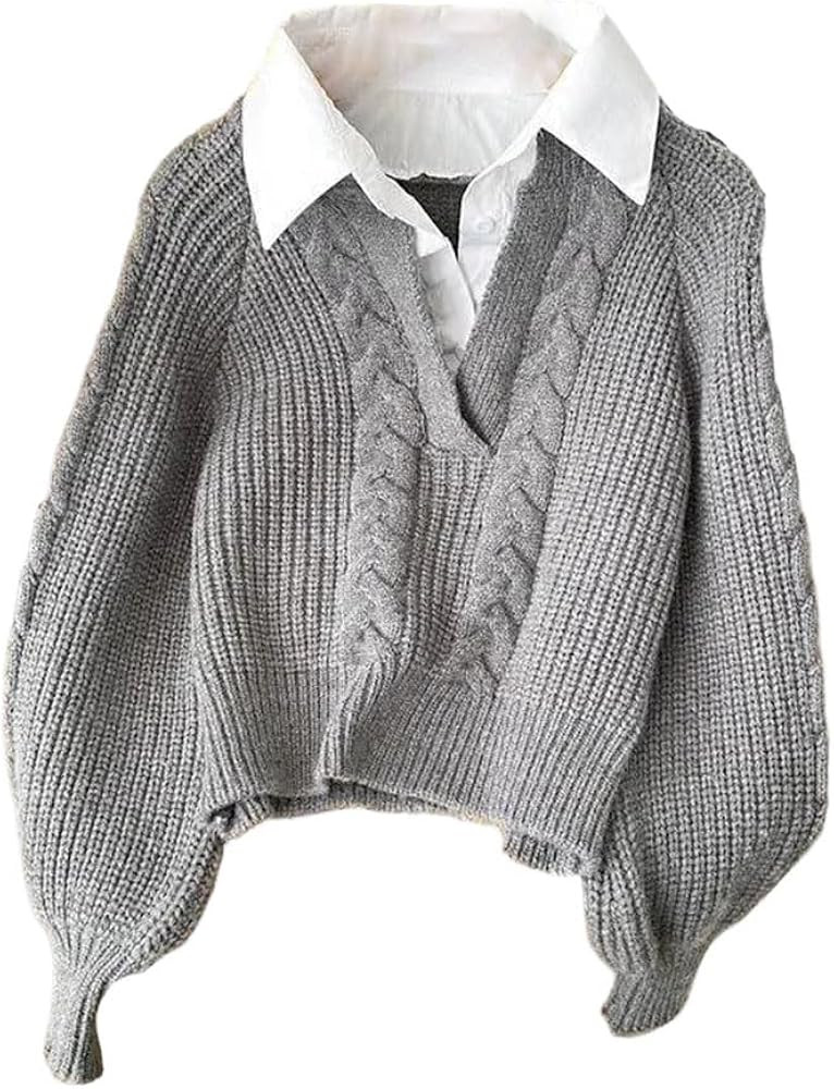 Women's Two-Piece Clothing Style Laid-Back Vintage Design Sweater | Amazon (US)