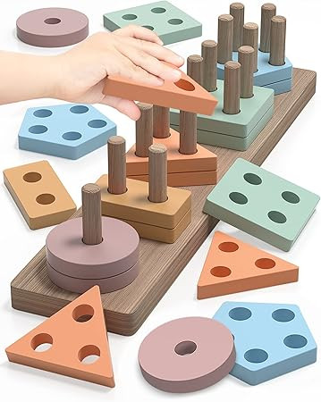 kecristv Montessori Toys for 1 2 Year Old Boy and Girl, Shape Sorter Wooden Toys for Toddlers 1-3... | Amazon (US)