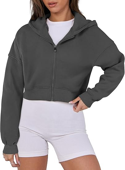 ANRABESS Womens Zip Up Crop Hoodie Sweatshirts 2024 Fall Trendy Long Sleeve Cropped Jacket Top Wi... | Amazon (US)