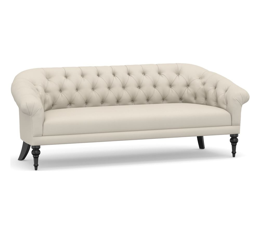 Adeline Upholstered Sofa 84", Polyester Wrapped Cushions, Twill Cream | Pottery Barn (US)