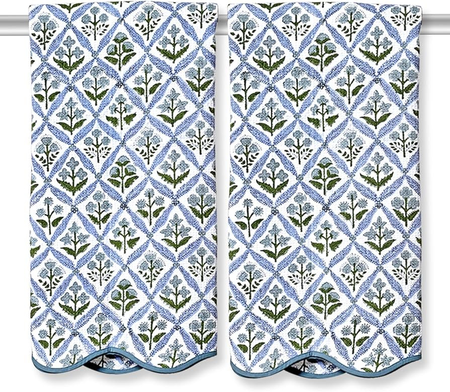 Ridhi Light Steel Blue Hand Block Print Waffle Scallope Cotton Bath Towel Set of 2, 27x54, Quick-... | Amazon (US)
