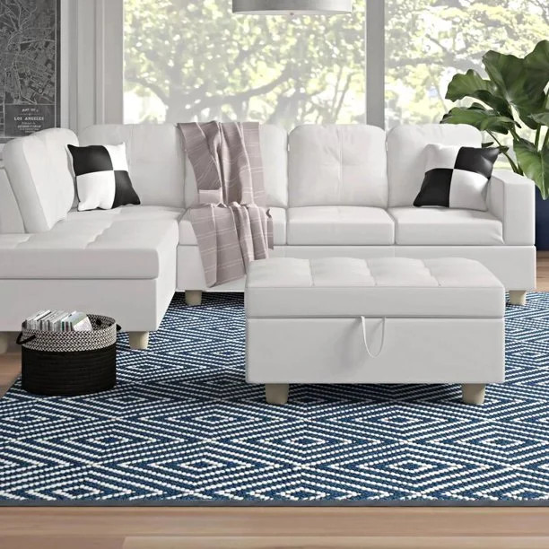 Ainehome Furniture White Faux Leather 3 Piece Sectional Sofa Couch Set, L-Shaped Modern Sofa with... | Walmart (US)