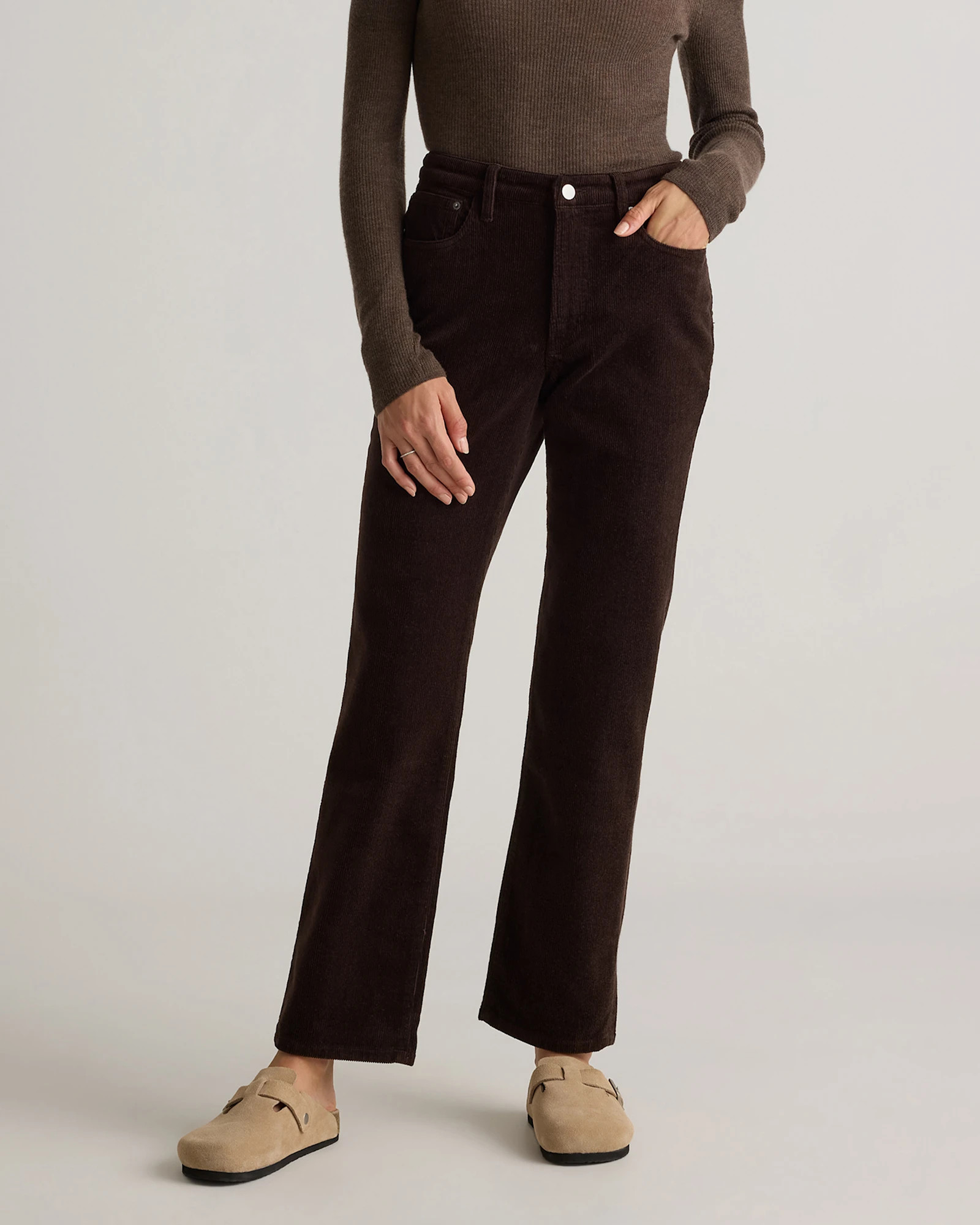 Quince | Women's Organic Stretch Corduroy Straight Leg Pants in Warm Brown, Size 0, Organic Cotton | Quince