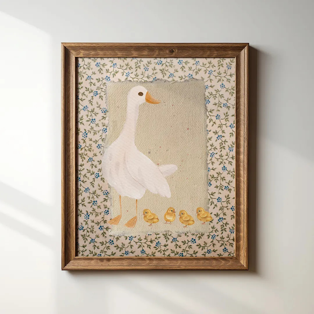 4 CHICK Vintage Mother Duck Print, Digital Downloadable Wall Art, Nursery Art, Abstract Vintage P... | Etsy (US)