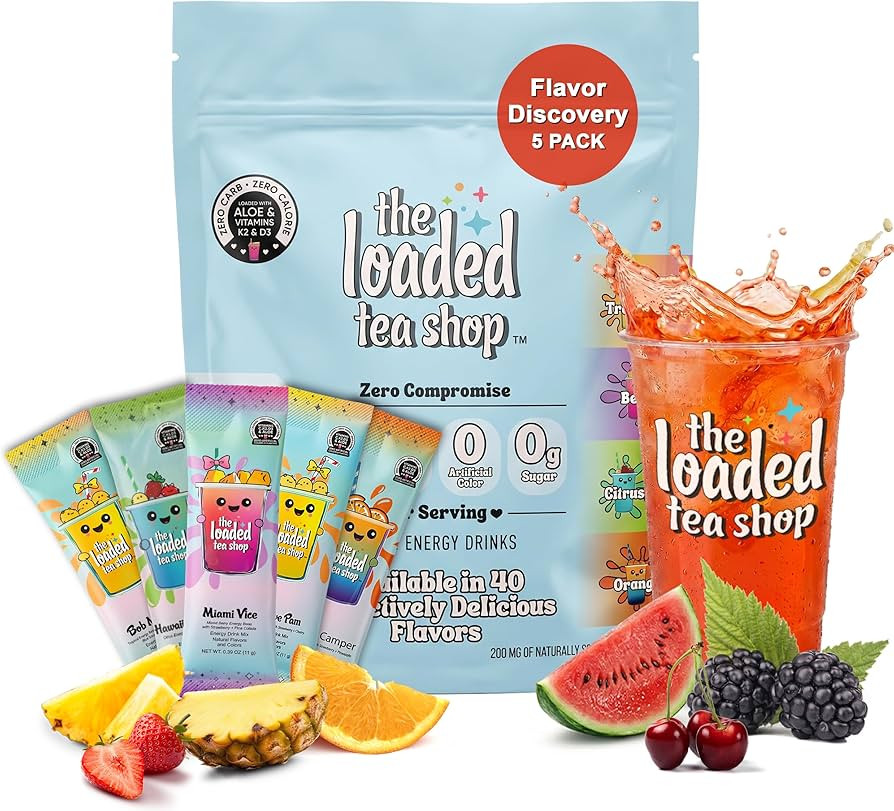 The Loaded Tea Shop Energy Drink Mix Sticks, Flavor Discovery 5 Pack, Sugar-Free, Zero Calories, ... | Amazon (US)