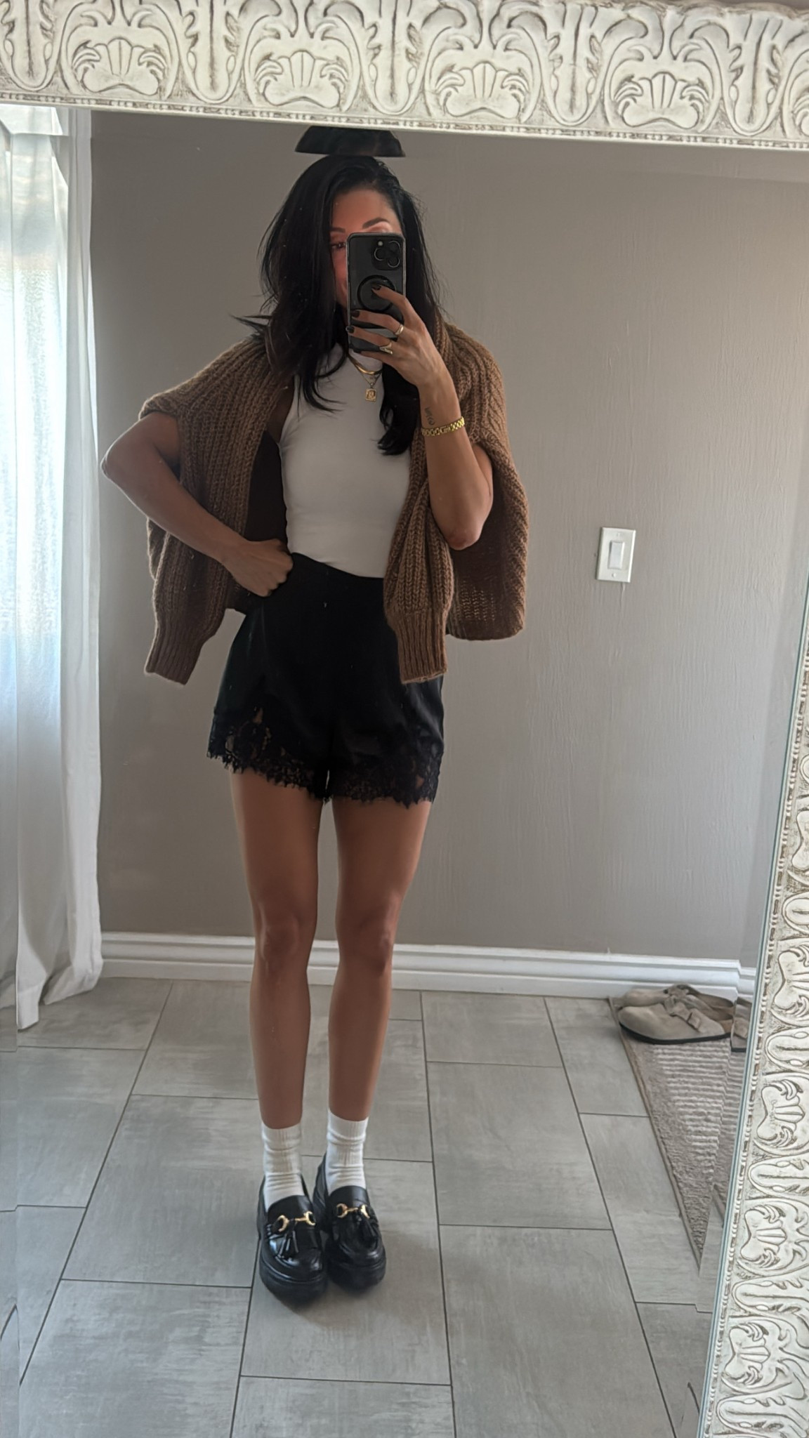 Coffee shop work date fit. These lace shorts are the BEST! 

#LTKdayinmylife #LTKootd #LTKFindsUnder50