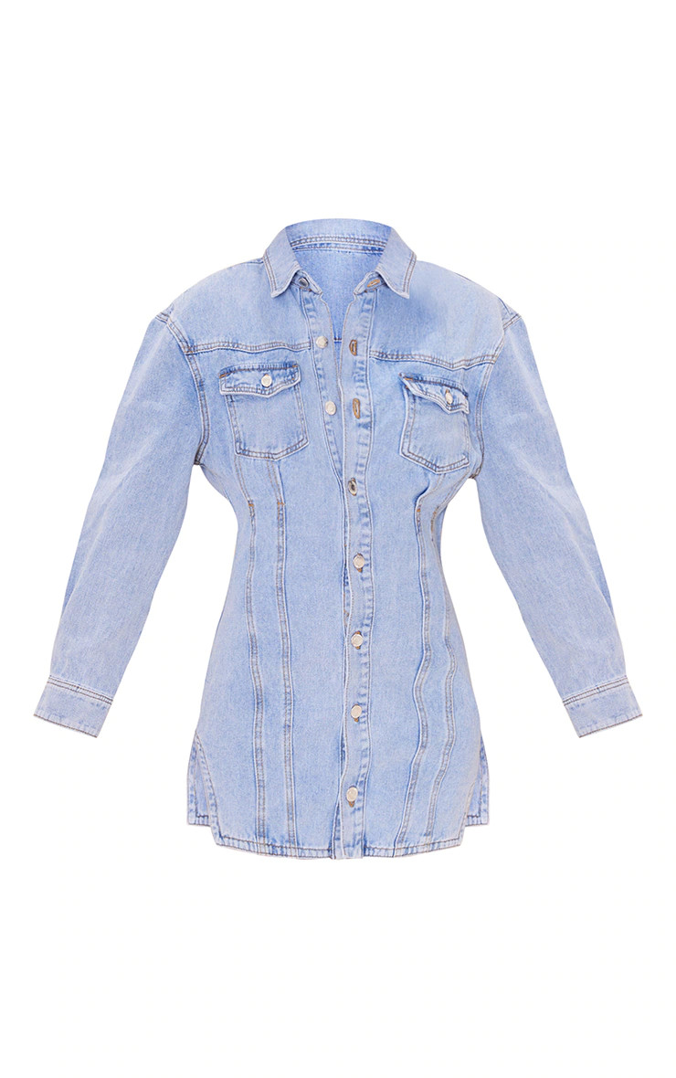 Light Blue Wash Seam Detail Long Sleeve Denim Dress | Pretty Little Thing (Australia & New Zealand)
