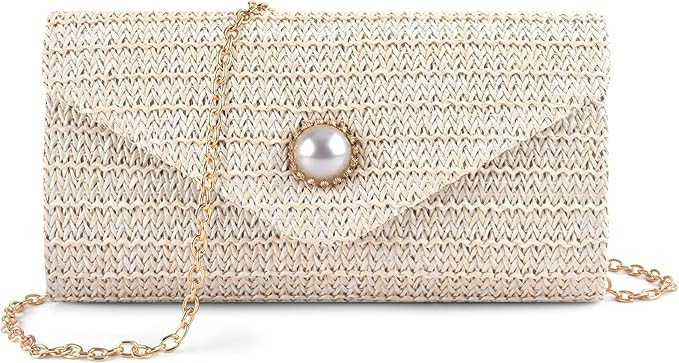 PACETAP Straw Clutch Purse for Women, Pearl Decoration Boho Crossbody Bags, Evening Clutch Purses... | Amazon (US)