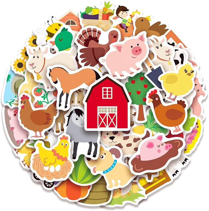 100 Pack Farm Animal Stickers,Barn Cow Pig Party Favors Gifts, Farm Party Decorations | Amazon (US)