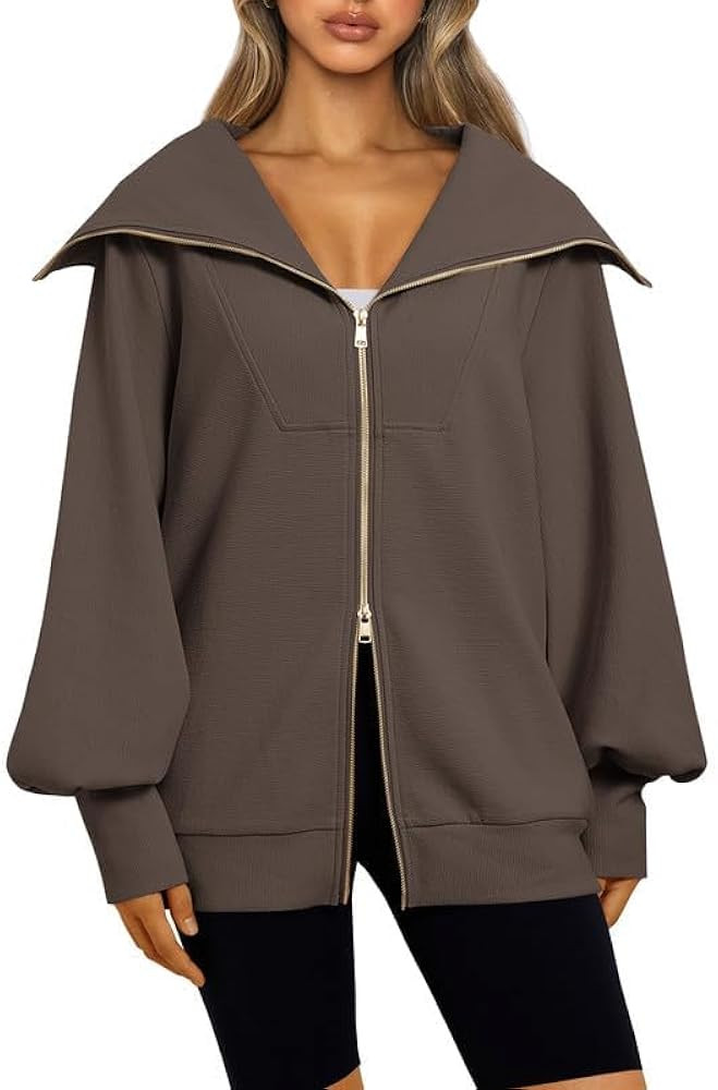 Women Full Zip Hoodie Long Sleeve Turn-down Collar Zip-up Sweatshirt Top Fall Winter Clothes Casu... | Amazon (US)