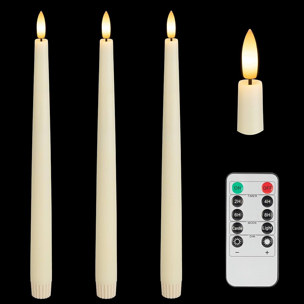 Flameless Taper Candles with 3D Wick, 11.4" Real Wax LED Candles with Remote and Timer, 3 Pack Fl... | Amazon (US)