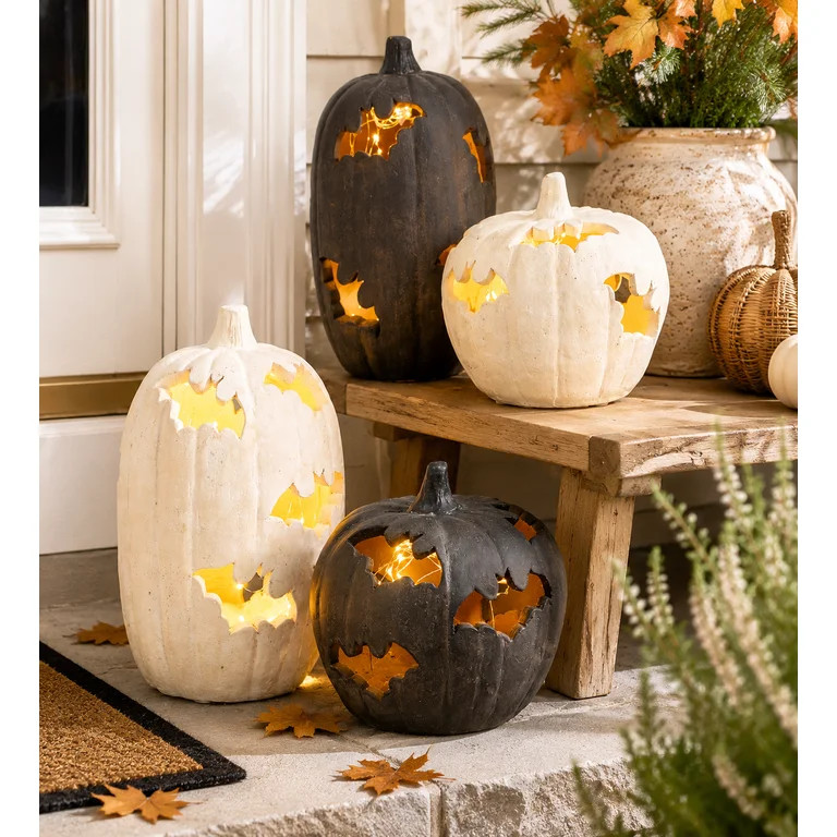 Aximioll Halloween Black Bat Cutout Pumpkin 9In Decor, Terracotta Style Jack-O-Lantern Statue, Tr... | Walmart (US)