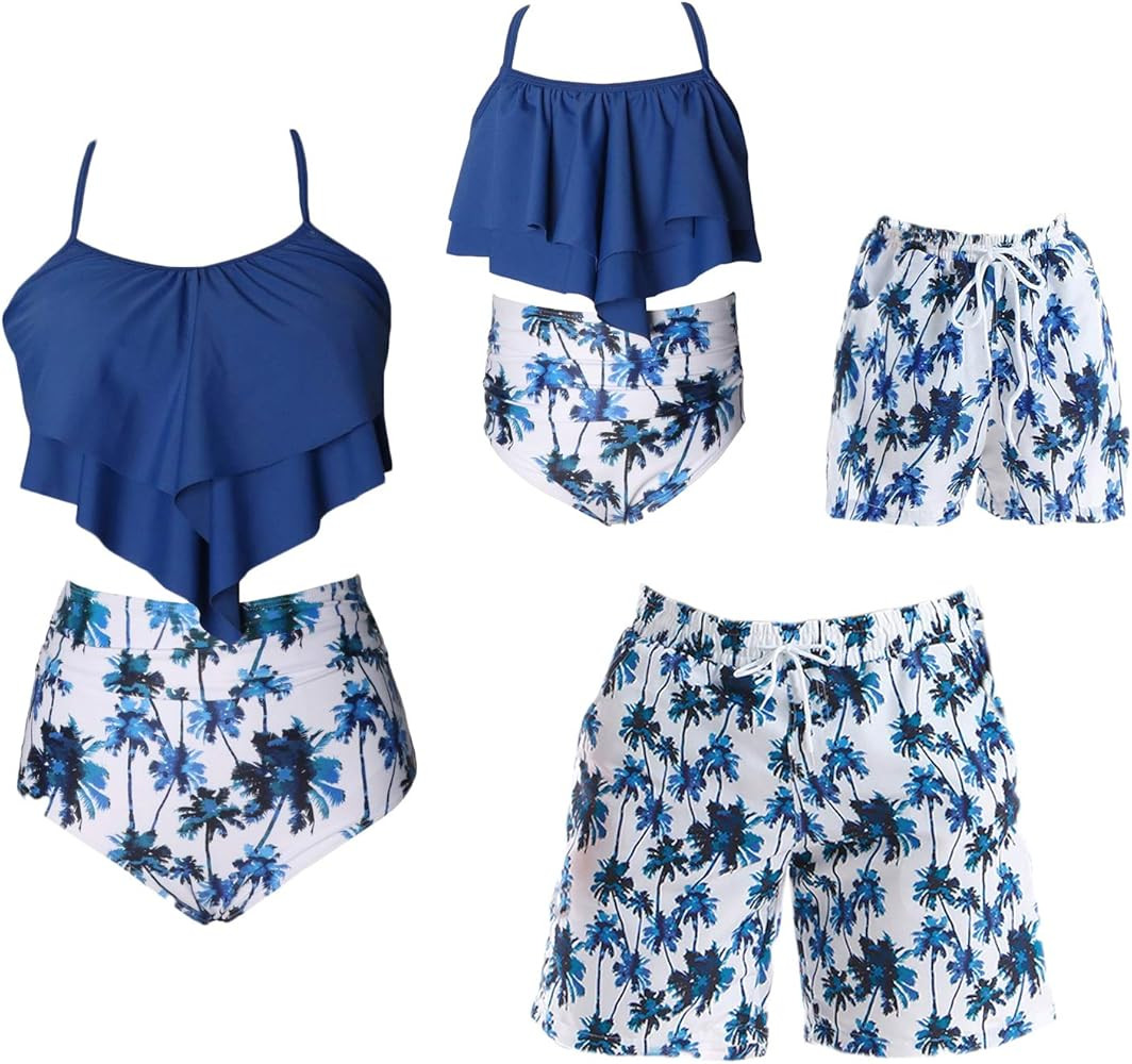 Family Swimsuits Matching Set Summer Beach Palm Bathing Suits | Amazon (US)