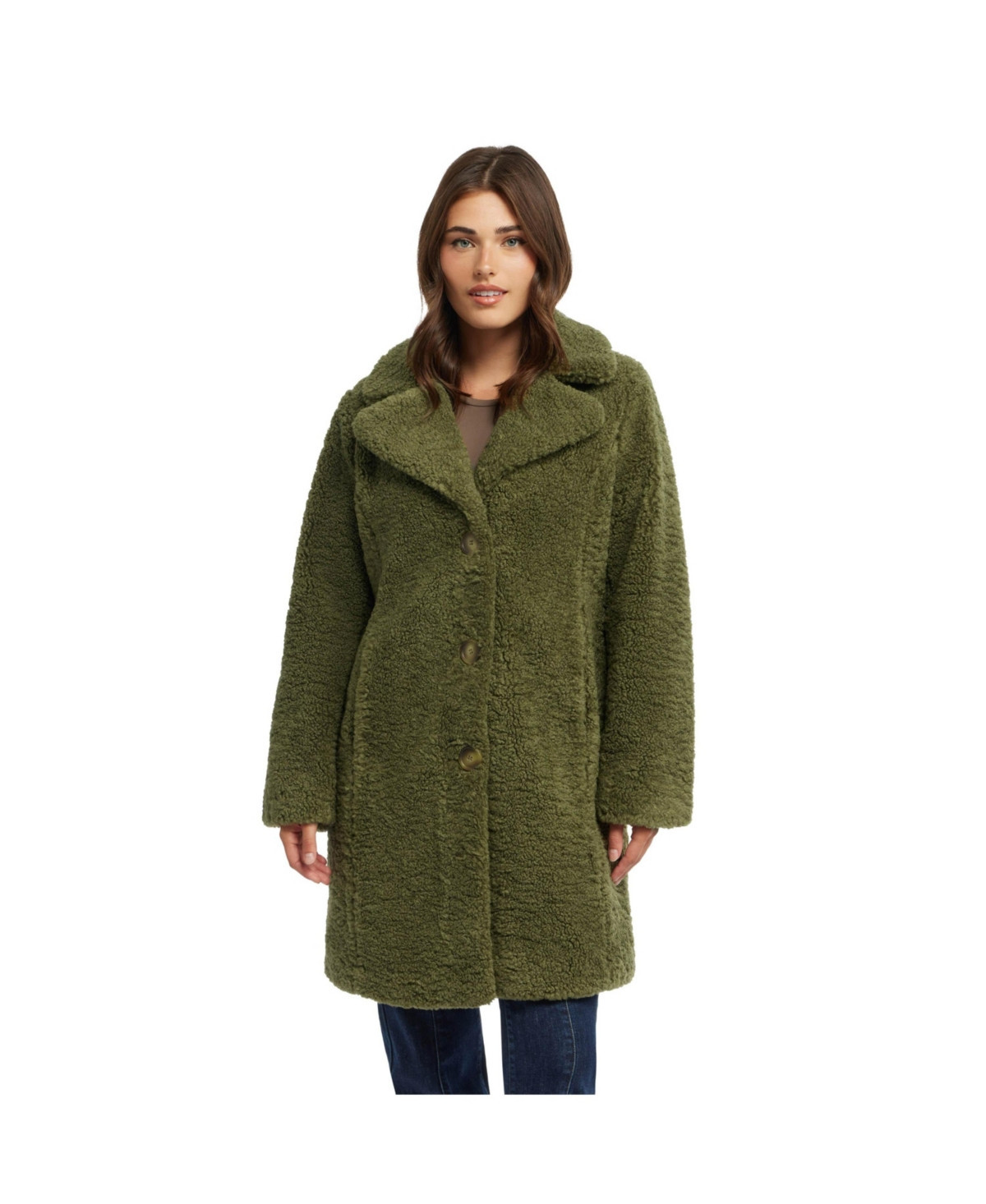 Women's Teddy Coat with Notch Collar - Green tea | Macy's