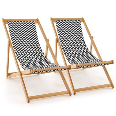 Tangkula 2pcs Foldable Patio Sling Chair w/ Solid Bamboo Frame & Breathable Canvas Seat Beach, Garden, Patio | Target
