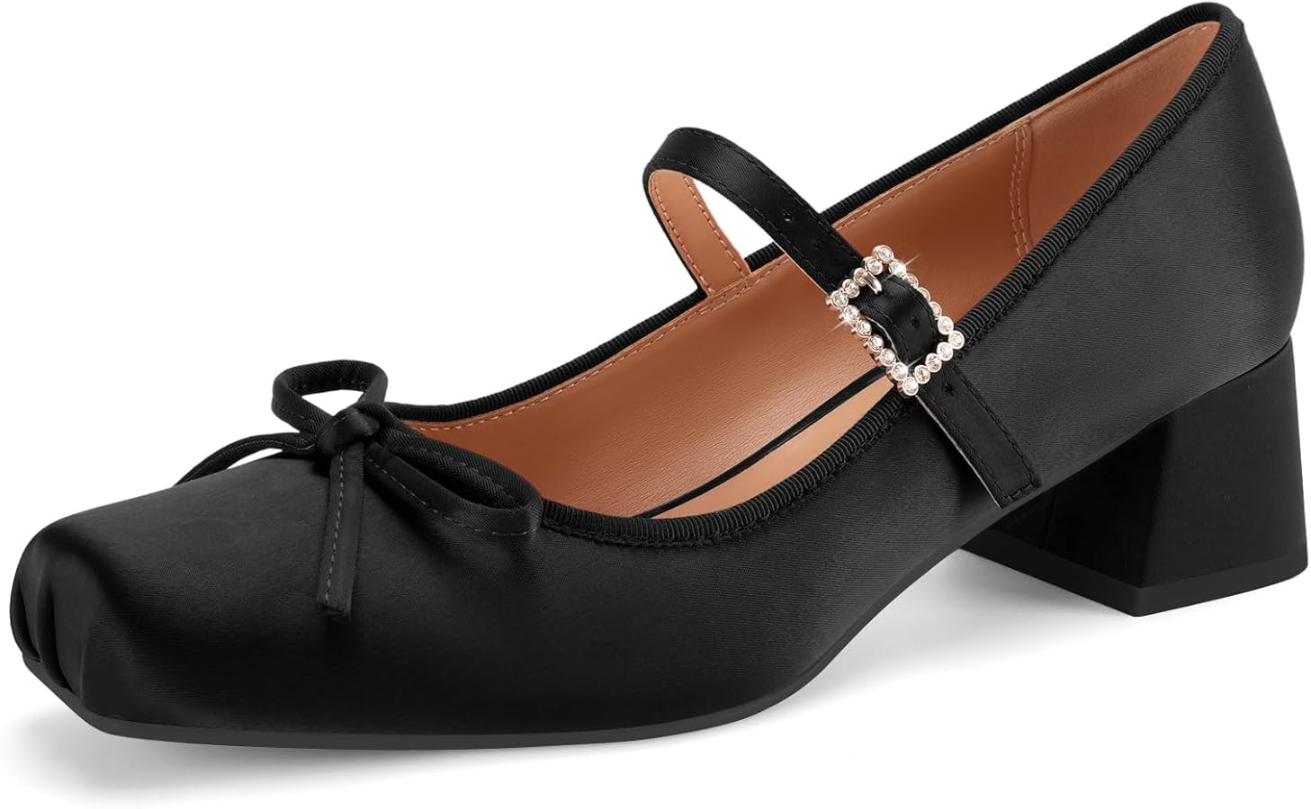 Z.Oufeier Women's Mary Jane Pumps Ballet Heels Ballerina Bow Square Toe Chunky Heel Ankle Strap S... | Amazon (US)