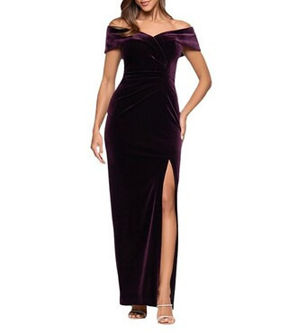 Xscape Stretch Velvet Sweetheart Off-the-Shoulder Neck Short Sleeve Dress | Dillard's | Dillard's