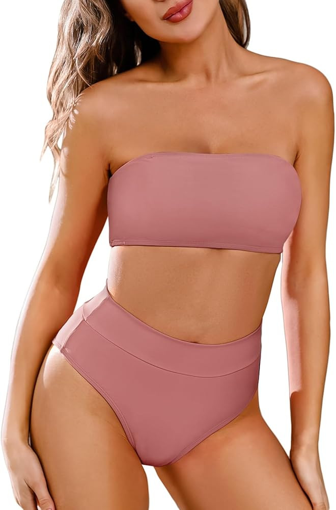 Pink Queen Women's Removable Strap Wrap Pad Cheeky High Waist Bikini Set Swimsuit | Amazon (US)