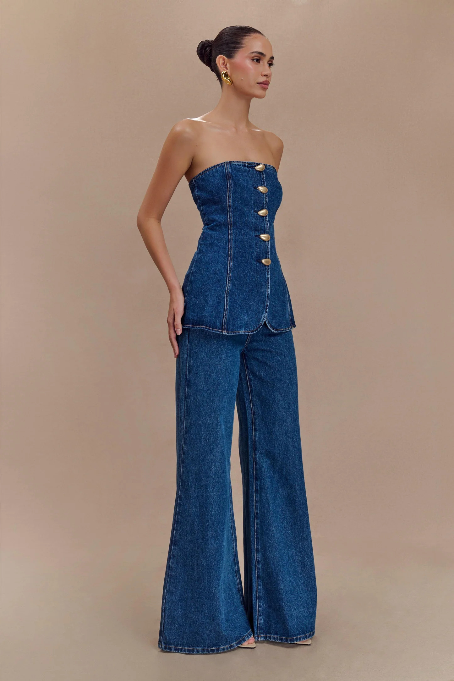 Jen Wide Leg Flare Denim Jeans - Dark Blue | MESHKI US