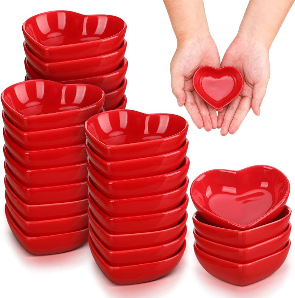 Dandat 24 Pcs Heart Shaped Soy Sauce Dish Mini Ceramic Dipping Bowls Small Saucers Plates Cute Mu... | Amazon (US)