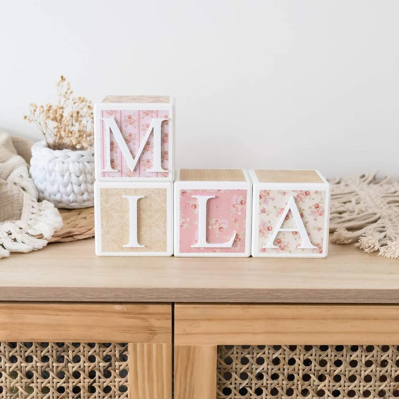 Personalised Wooden Name Blocks SHABBY CHIC | Baby name blocks | Baby keepsake gift | Etsy (US)