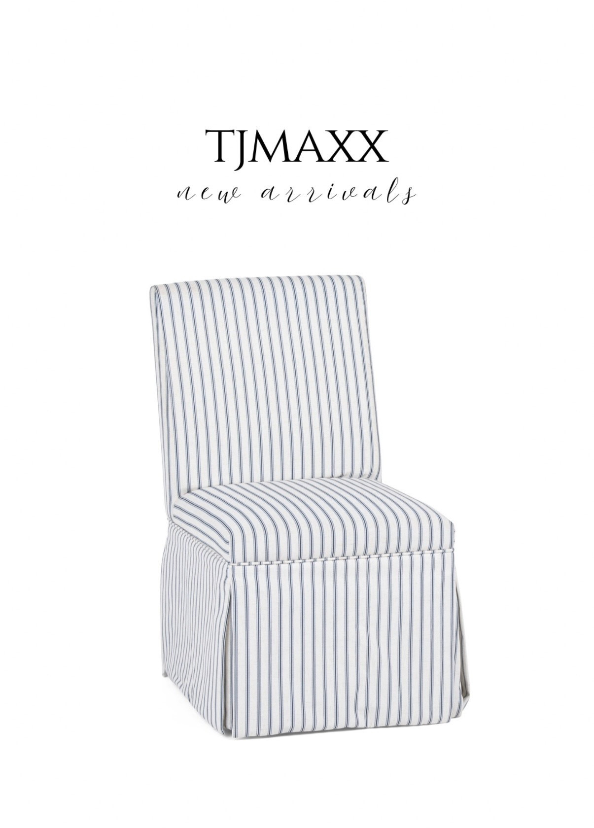 Great deal on this @tjmaxx skirted dining chair with casters! 💙Blue and white striped chair dining room office chair 