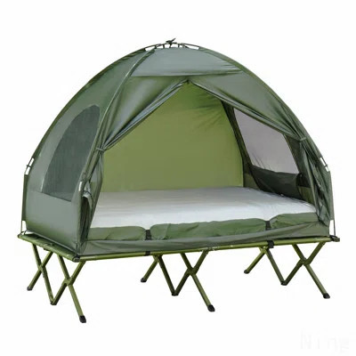 2 Person Foldable Camping Cot With Tent, Bedspread And Thick Air Mattress, 4-In-1 Elevated Camping Bed Tent For Outdoor Hiking, Picnic, Travel | Wayfair North America