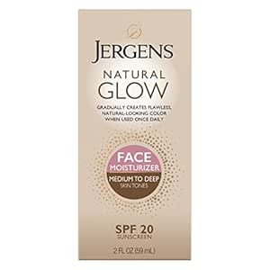 Jergens Natural Glow Self Tanner Face Moisturizer, SPF 20 Facial Sunscreen, Medium to Deep Skin T... | Amazon (US)