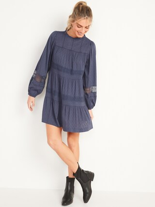 Long-Sleeve Pintucked Clip-Dot Mini Swing Dress for Women | Old Navy (US)