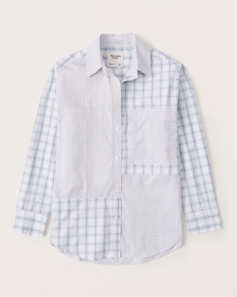 Oversized Poplin Spliced Striped Button-Up Shirt | Abercrombie & Fitch (US)