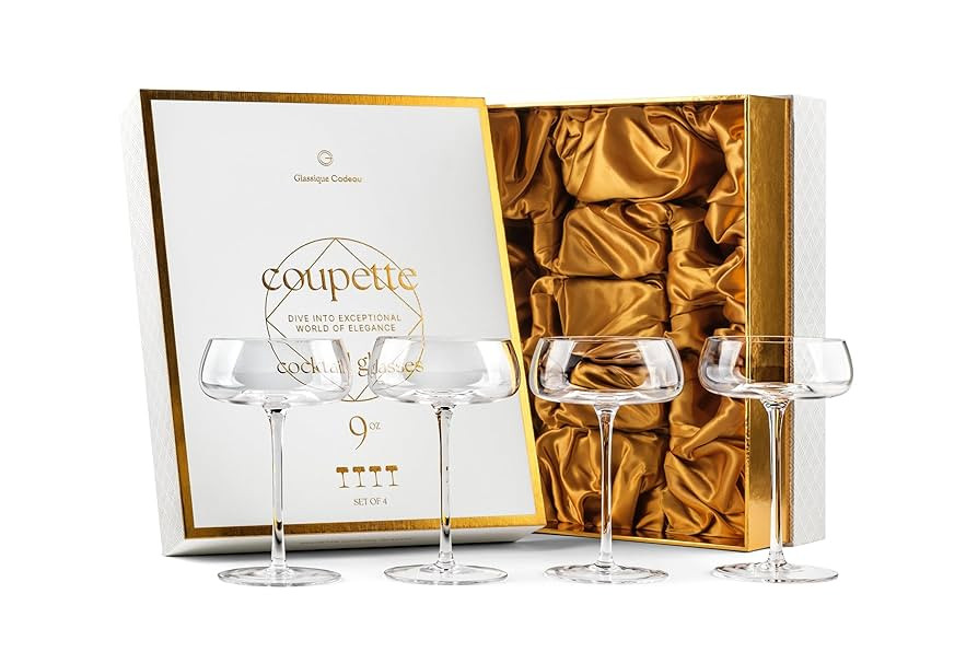 GLASSIQUE CADEAU Crystal Cocktail and Champagne Coupette Glasses | Set of 4 | 9 oz Elegant Long S... | Amazon (US)