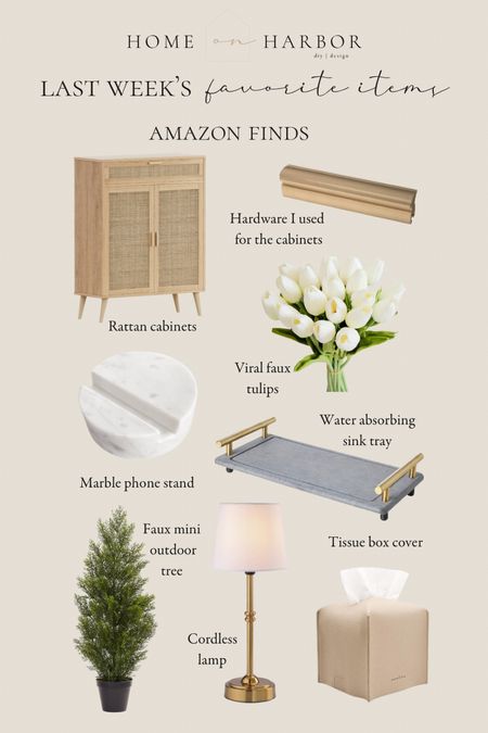 Amazon favorite finds of the week! Rattan cabinets, viral tulips, faux mini tree, cordless lamp, tissue box cover, marble phone stand and brass hardware 

#LTKSeasonal #LTKfindsunder100 #LTKhome