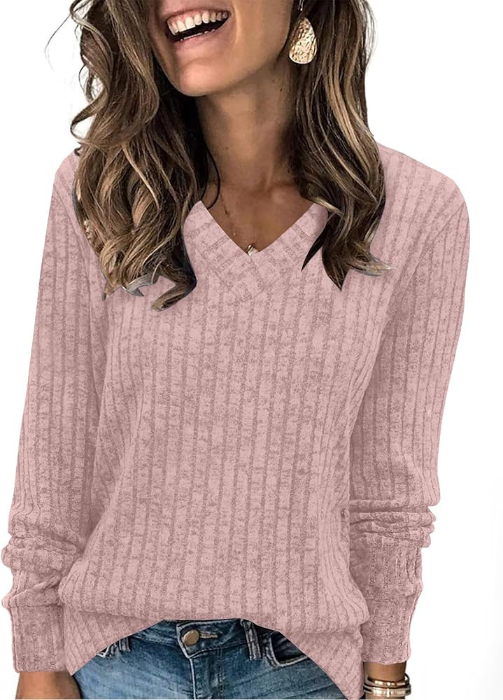 SAMPEEL V Neck Long Sleeve Shirts for Women Casual Fall Tops Lightweight Tunic Sweaters Fashion C... | Amazon (US)