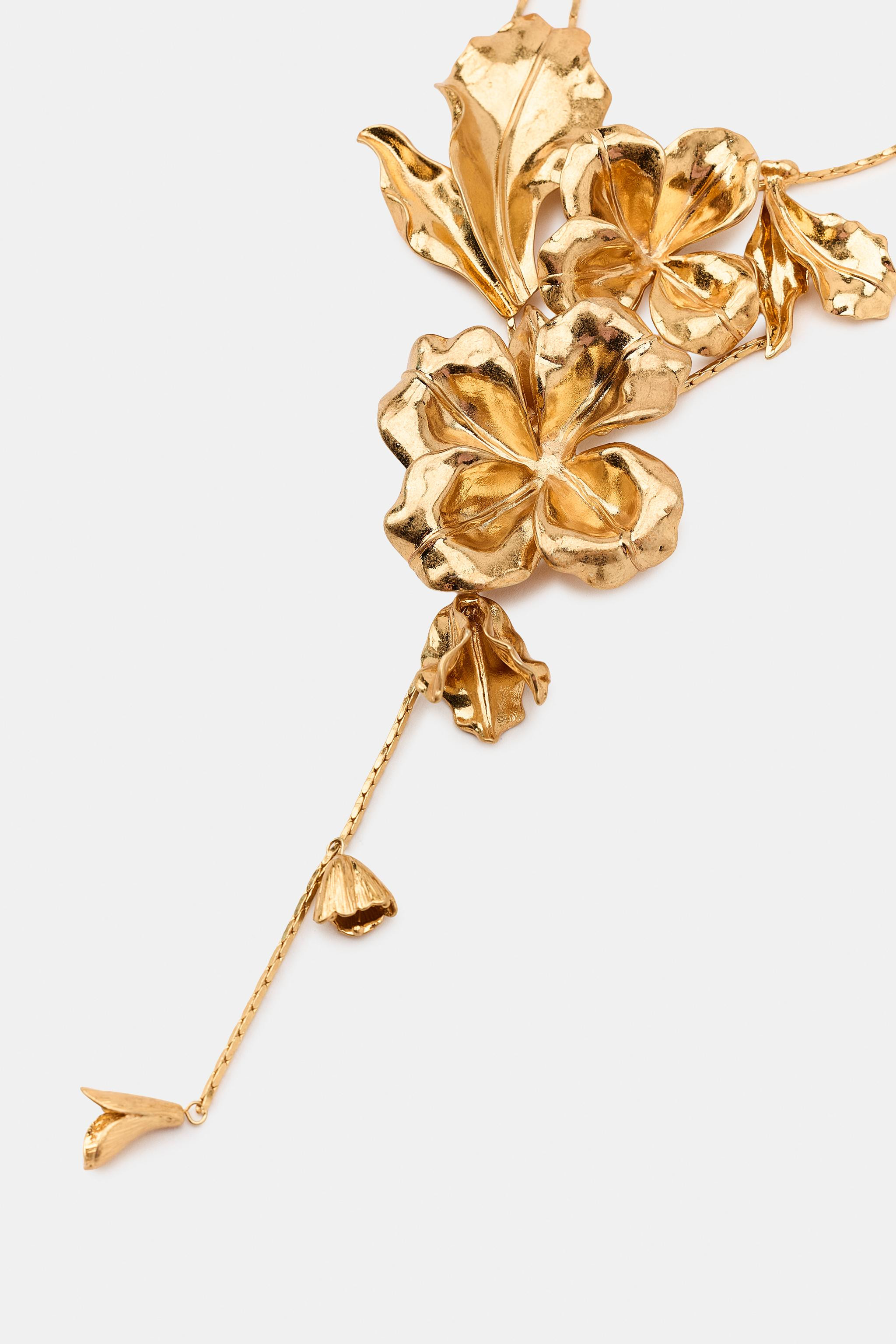 DOUBLE METAL FLOWER NECKLACE | Zara US