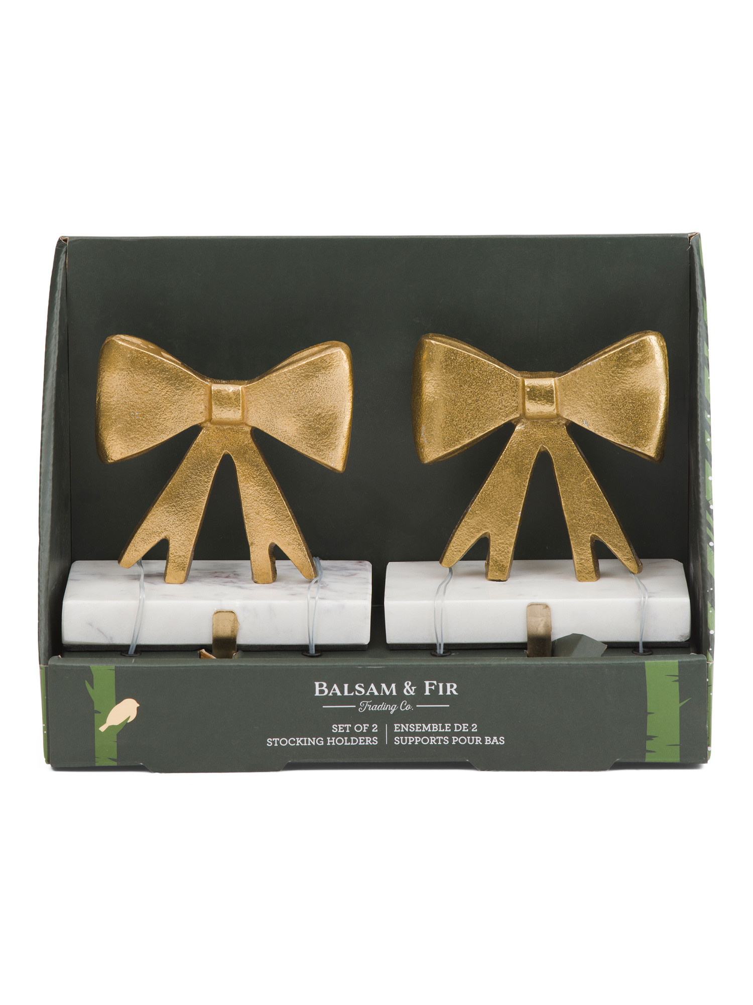 Set Of 2 Bow Stocking Holders With Marble Base | TJ Maxx