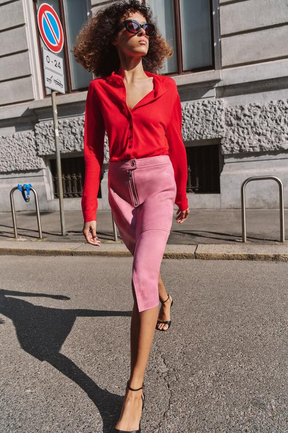 FAUX SUEDE MIDI SKIRT | Zara UK