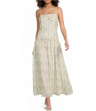 Whitney Floral Print Sweetheart Neckline Sleeveless Drop Waist Maxi Dress | Dillard's