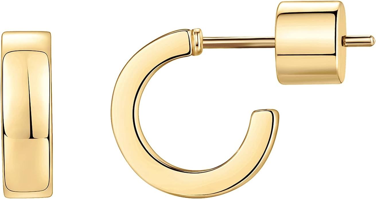 PAVOI 14K Gold Plated Sterling Silver Post Thin Square Edge Open Hoop | Womens Dainty Hoop Earrin... | Amazon (US)