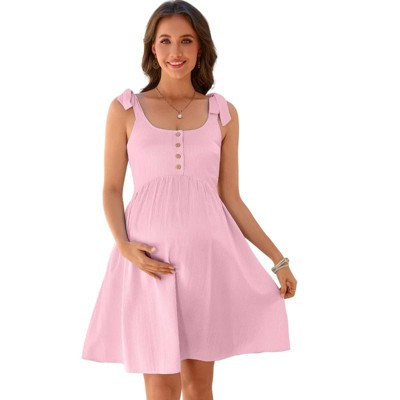 Garvee Womens Summer Maternity Spaghetti Strap Midi Dress with Pockets Smocked Flowy Casual Dress Baby Shower Photoshoot Pink Stripe 2XL | Target