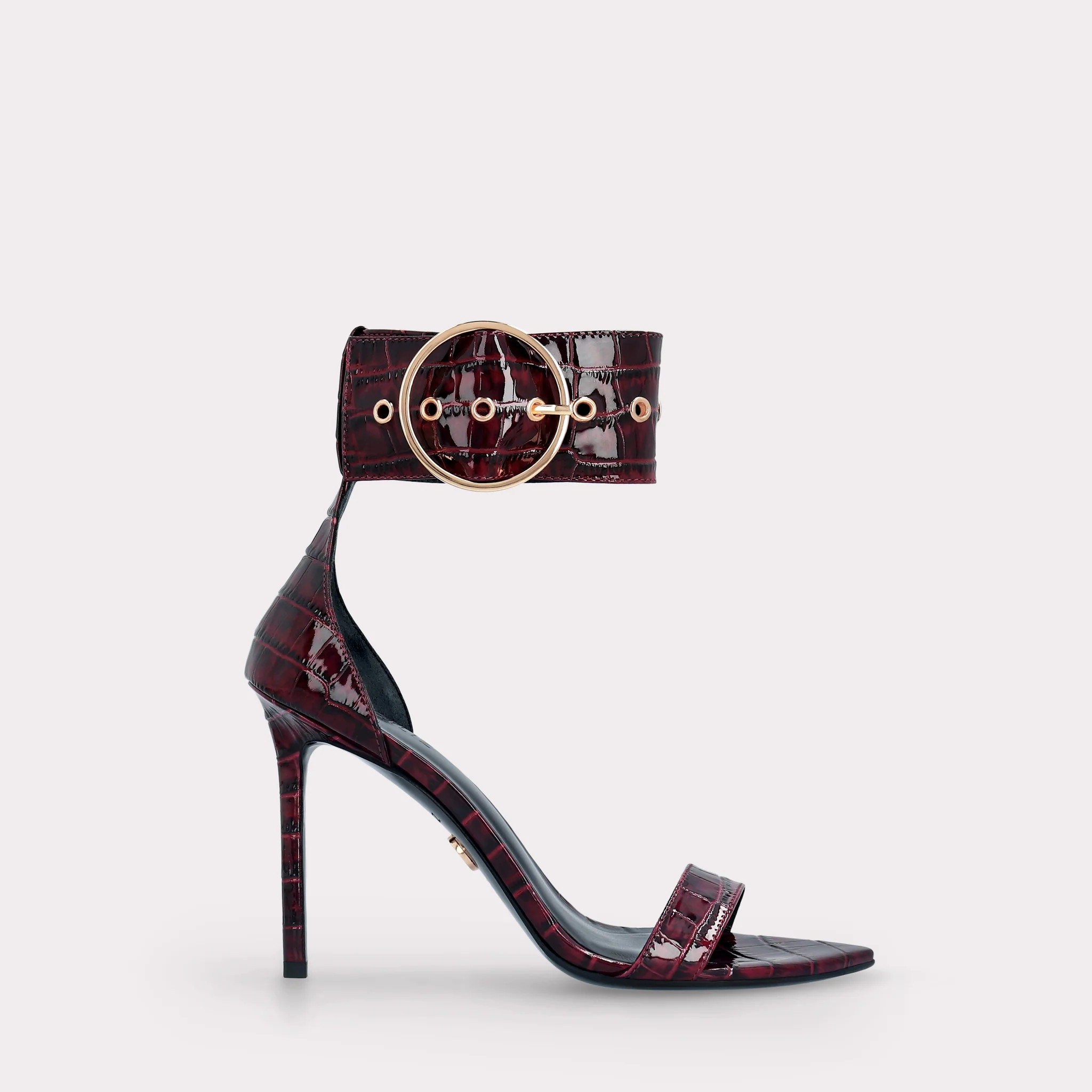 ADELE 01 BURGUNDY PATENT CROCO EMBOSSED LEATHER SANDALS | INGILIZ