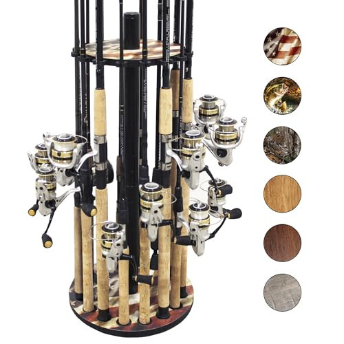 Rush Creek Creations | Round Fishing Rod Holder for 16 Freshwater Fishing Poles, Fishing Gear, and Fishing Accessories | Fishing Rod Rack with 16 Fishing Rod Clips for Garage Organization | Amazon (US)