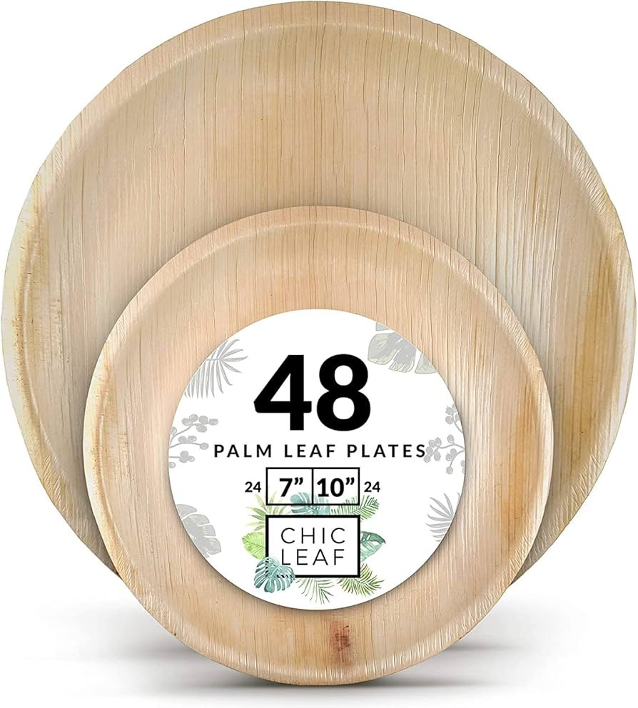 Chic Leaf Palm Leaf Plates Disposable Bamboo Plates Like 10 Inch & 7 Inch Round Party Pack (48 pk... | Amazon (US)