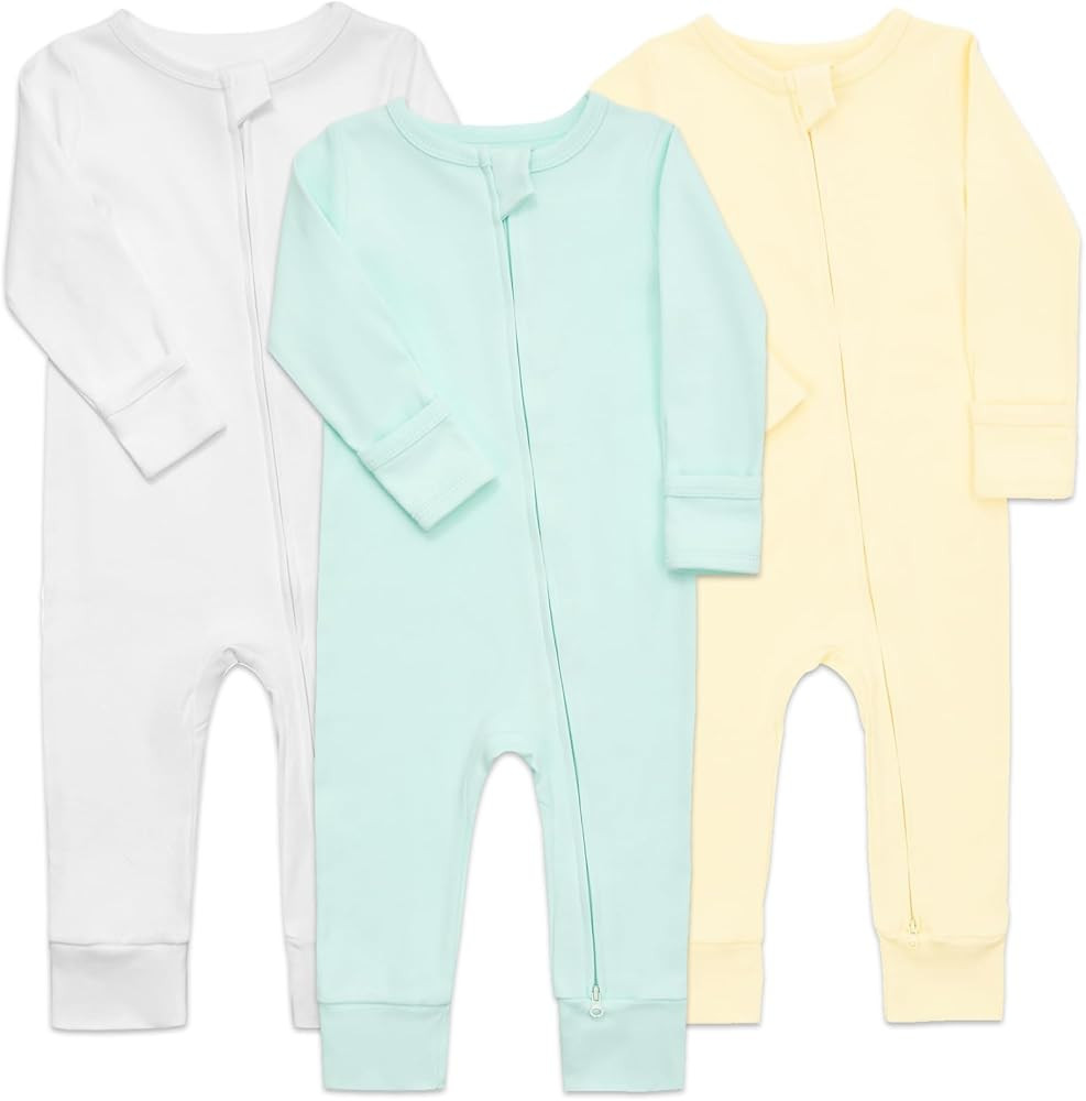 Aablexema 3-Pack Organic Cotton Baby Footless Pajamas with Mitten Cuffs, 2-Way Zipper Infant Romp... | Amazon (US)