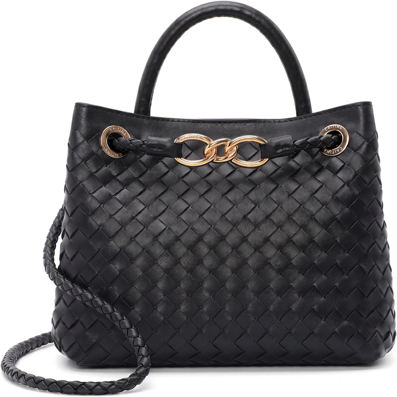 Woven Tote Bag for Women Top Handle Handbag PU Leather Shoulder Bag | Amazon (US)